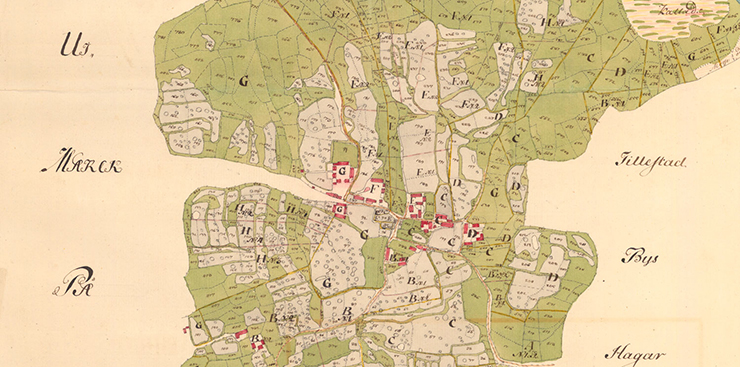 Storskifteskarta över byn Telestad.