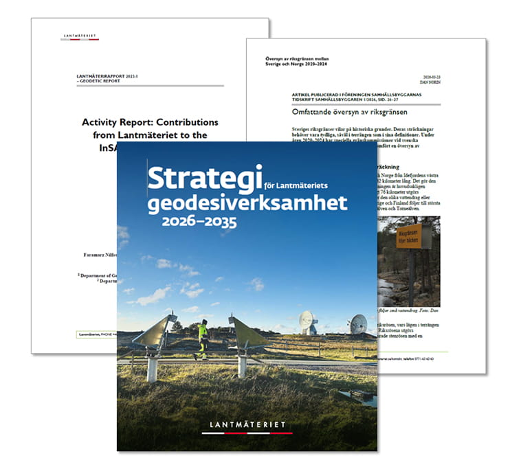 Kollage av titelsidor från några av Lantmäteriets publikationer.