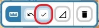 Fem ikoner för mätning varav den tredje är inringad och visar symbolen för att avsluta pågående mätning, en bockmarkeringssymbol