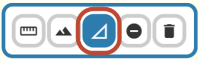 Fem ikoner för mätning varav den tredje är inringad och visar symbolen för verktyget mätning av area, en triangel