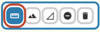 Fem ikoner för mätning varav den första är inringad och visar symbolen för verktyget mätning, en linjal.