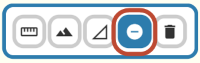 Fem ikoner för mätning varav den fjärde är inringad och visar symbolen för verktyget att radera en ritad strecka eller area åt gången, ett minustecken.