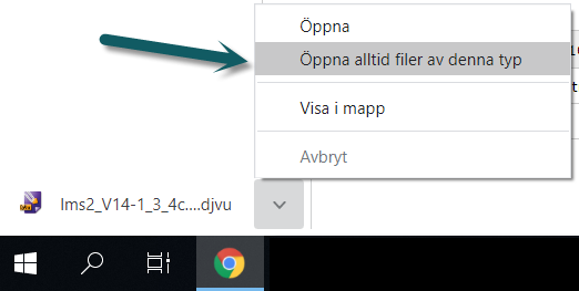 Exempel på hur man kan välja att alltid öppna Djvu-filer med DjVu Viewer 
