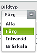 Rull-lista med rubriken bildtyp och valen "Alla", "Färg", "Infraröd" och "Gråskala"