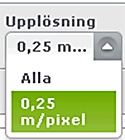 Rull-lista med olika val och rubriken "Upplösning".