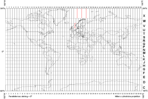 Global översiktskarta över UTM-zonerna.