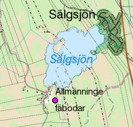 Karta över Sälgsjön och närliggande område.