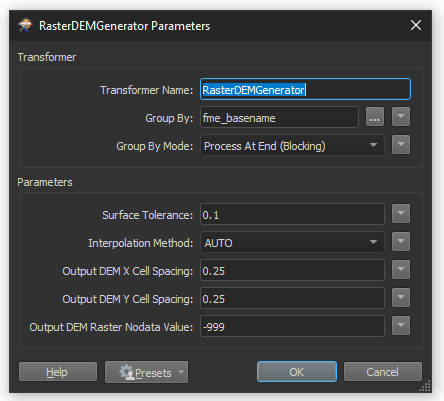 Screenshot of parameter settings according to step four of the wizard.