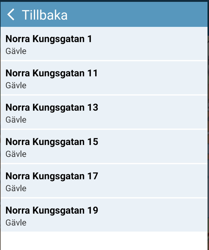 Sökträffar i en lista.