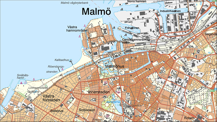 Karta över Malmö.