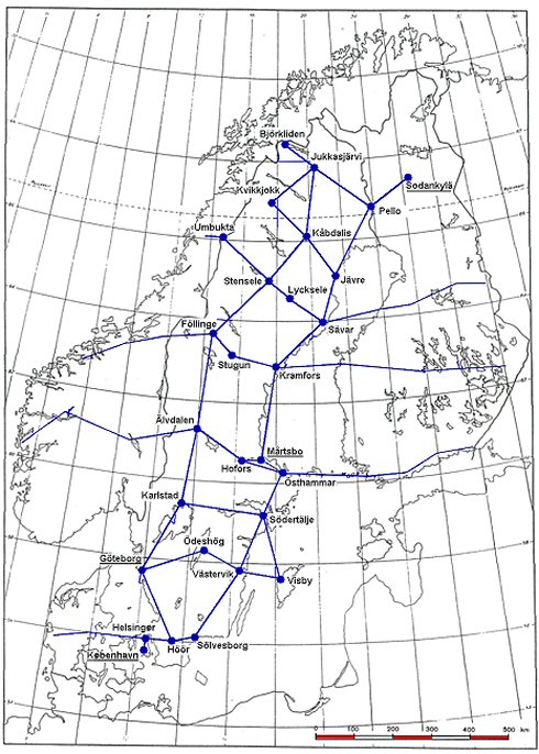 Map showing the location of the 25 points in the zero order network.