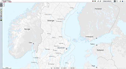 Exempel på karta med alla paneler stängda. Kartan ser ut som en vanlig karta.