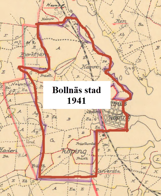 Bilden visar Bollnäs stads utbredning 1941